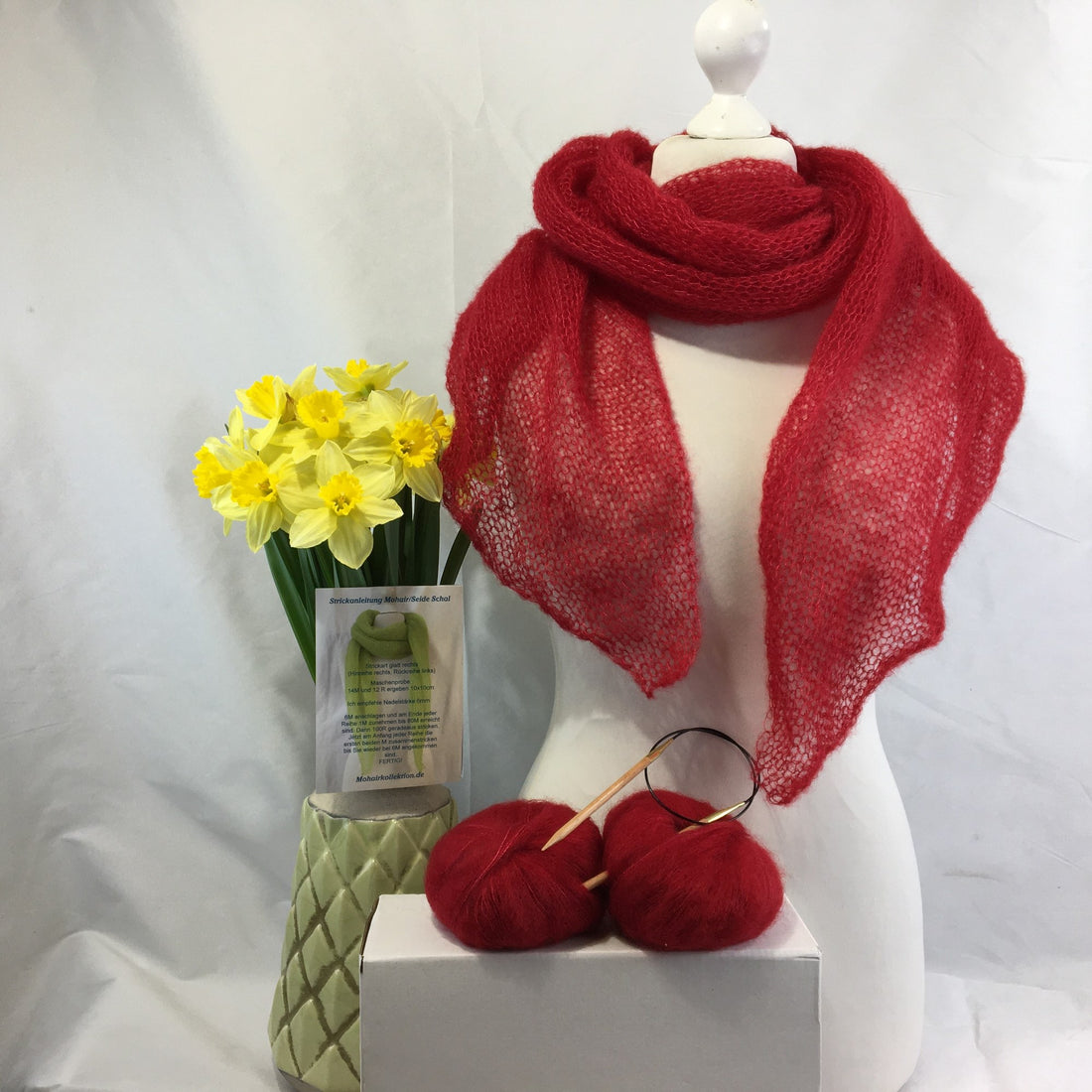 Strick-Set Schal Kirschrot