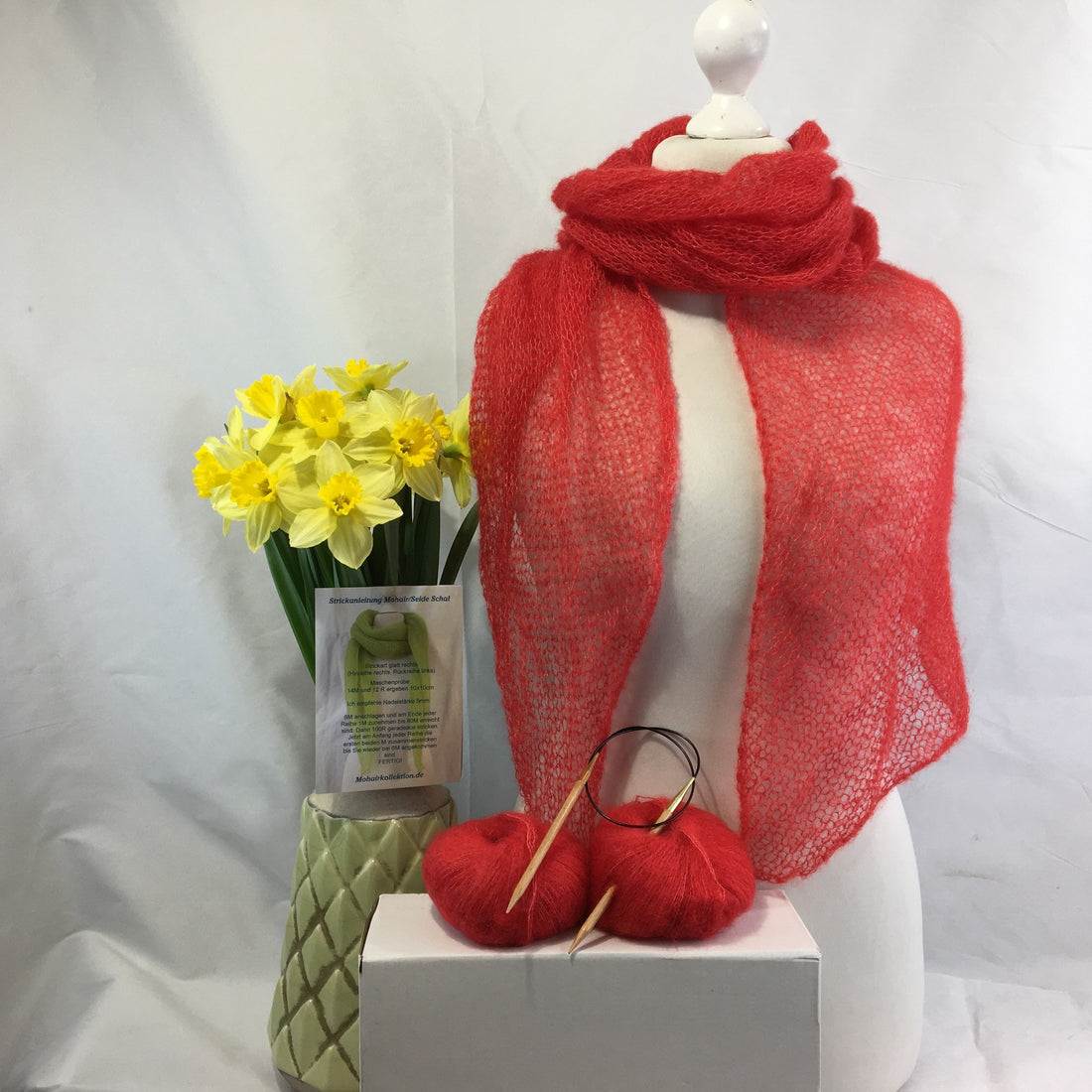 Strick-Set Schal Mohnrot