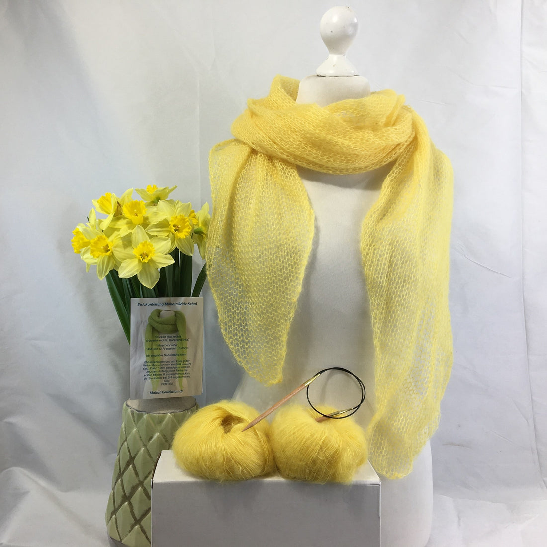 Strick-Set Schal Gelb