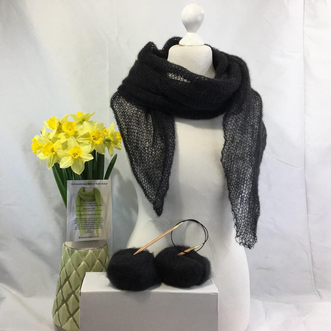 Strick-Set Schal Schwarz