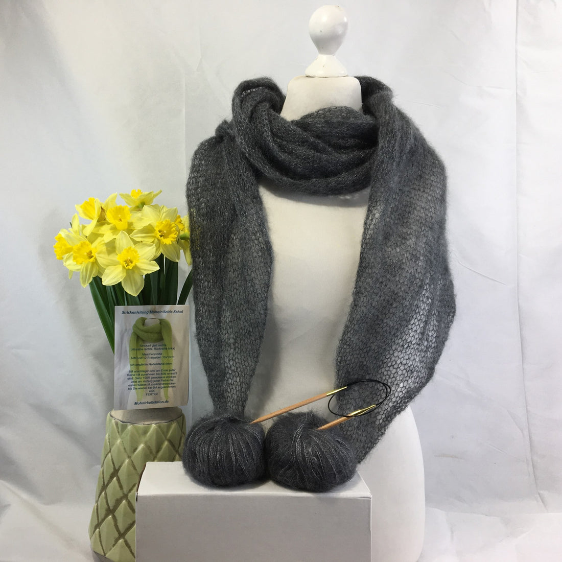Strick-Set Schal Anthrazit