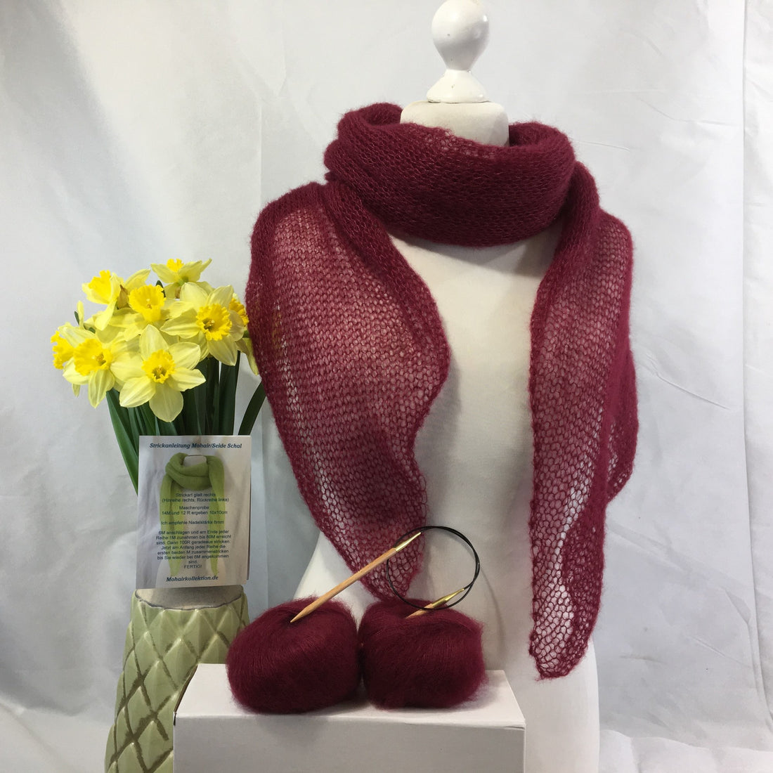 Strick-Set Schal Weinrot