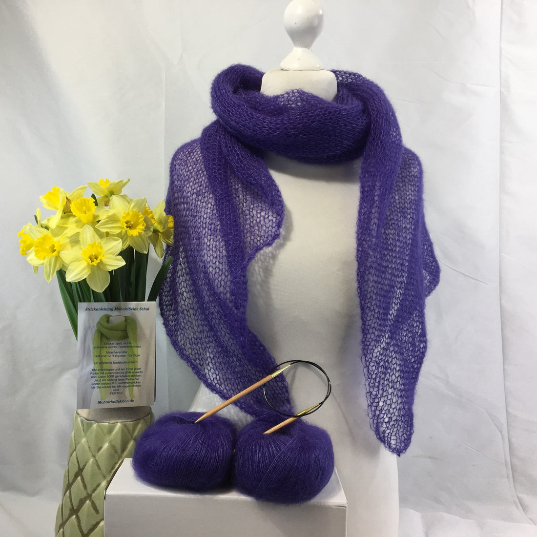 Strick-Set Schal Lila