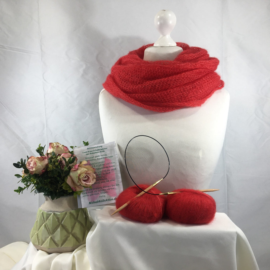 Strick-Set Loop Mohnrot